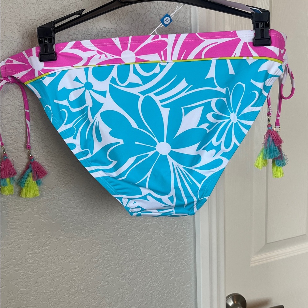 NWT Bleu Rod Beattie Pink Teal and Lime vibrant Poms 2 pc bikini set size 10 - Picture 10 of 13